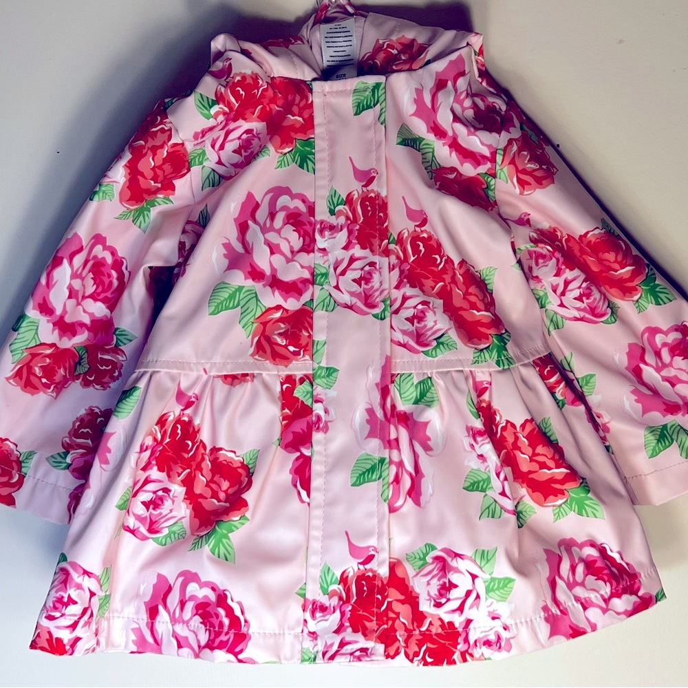 Little Me‎ Floral Rose Raincoat 12 Month Zip Snap Hooded